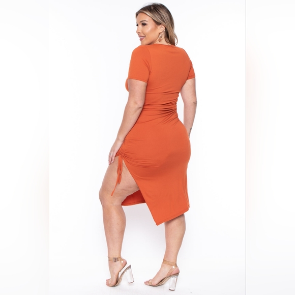 NEW NWOT CurvySense Plus Size Josie Orange Ruched Bodycon Dress Size 3XL - Picture 5 of 7